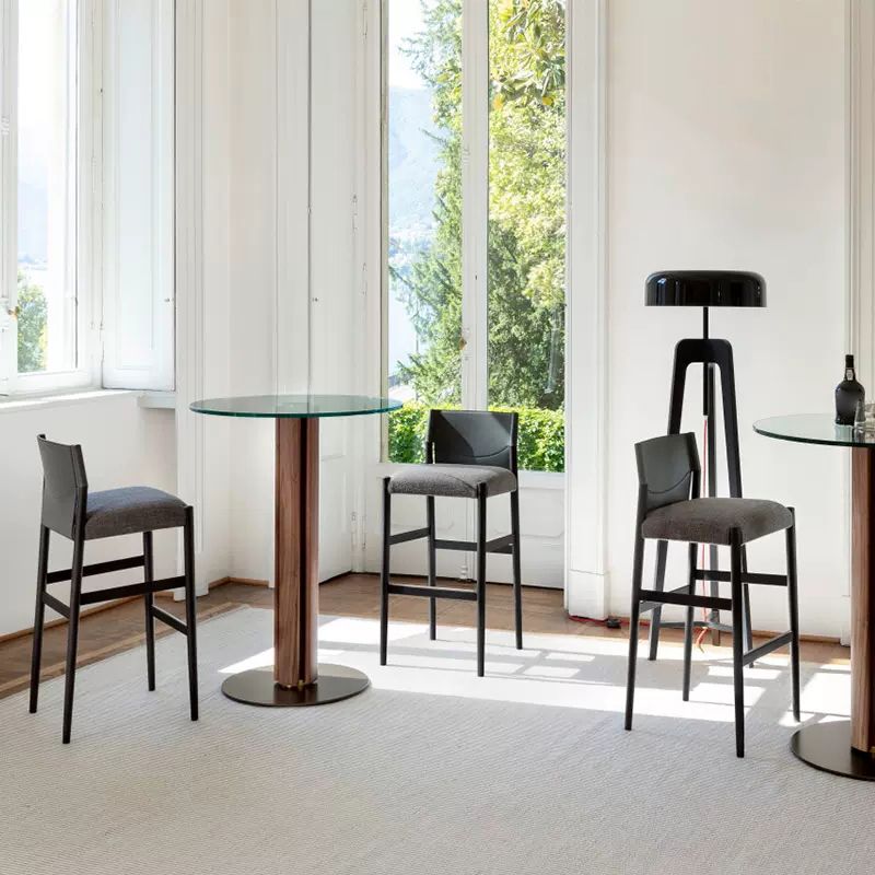 Contemporary Upholstered Armless Bar Stool with Solid Wood Legs