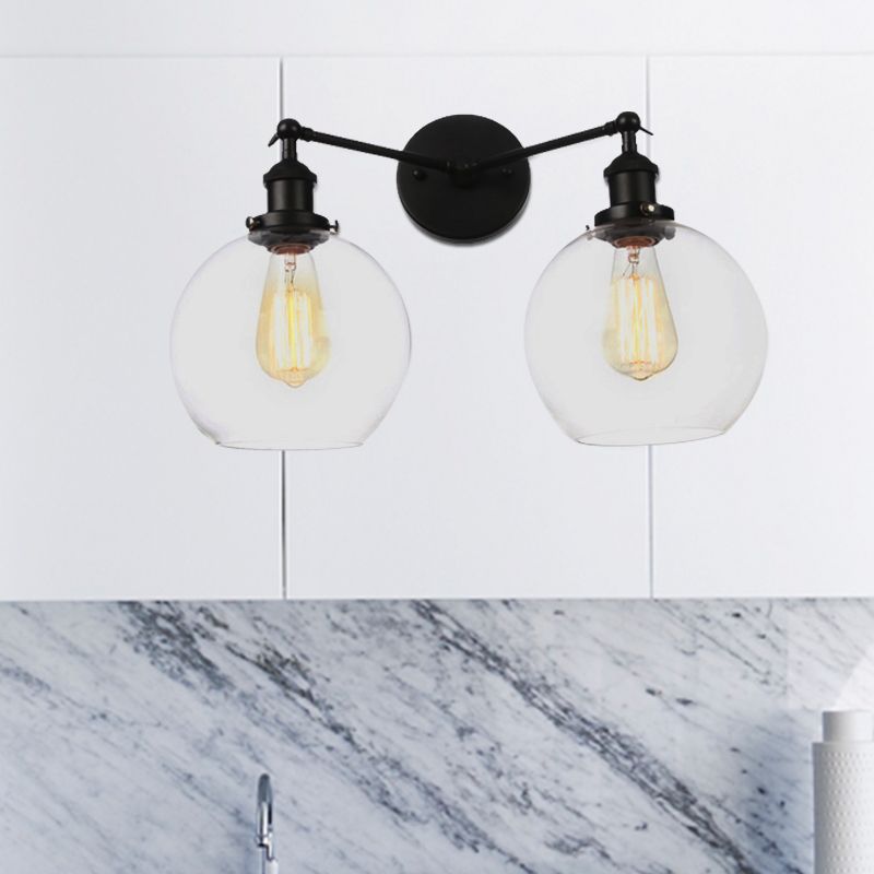 Black/Chrome/Copper 2 Lights Wall Mount Light Farmhouse Globe Sconce Lighting Fixture  for Living Room