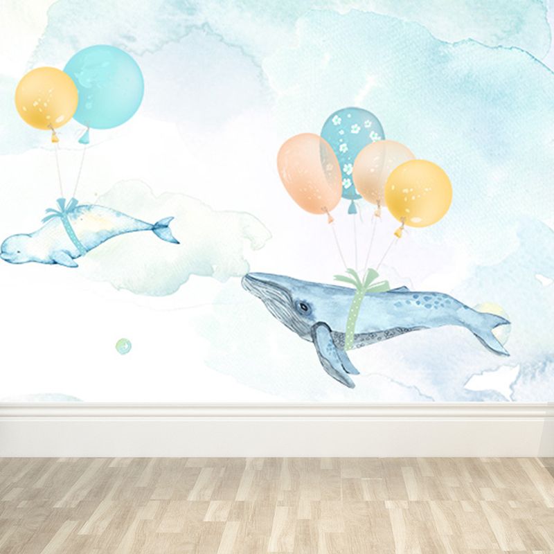 Extra Large Whale Mural Soft Color Non-Woven Wall Art for Kids Bedroom, Personalised