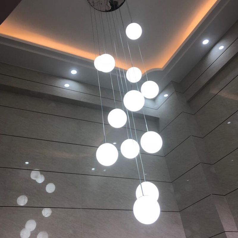 Sphere Living Room Multi Ceiling Light Opal Glass Contemporary Pendant Lighting Fixture in Silver