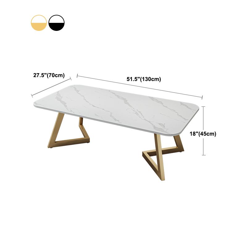 Glam Rectangle Stone Top Coffee Table with Iron Legs Cocktail Table
