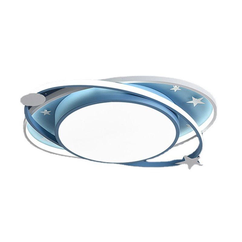 Nordic Metal Flush Mount Light Fixture Saturn Flush Mount Spotlight with White Acrylic Shade for Kids Bedroom
