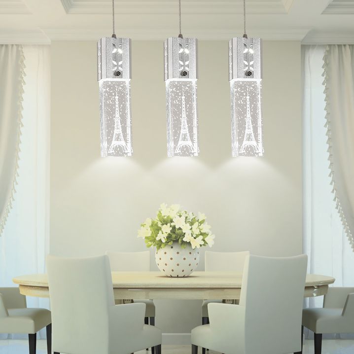 Etched Eiffel Tower Pendant Lamp Creative Minimalist Crystal Chrome Suspension Light