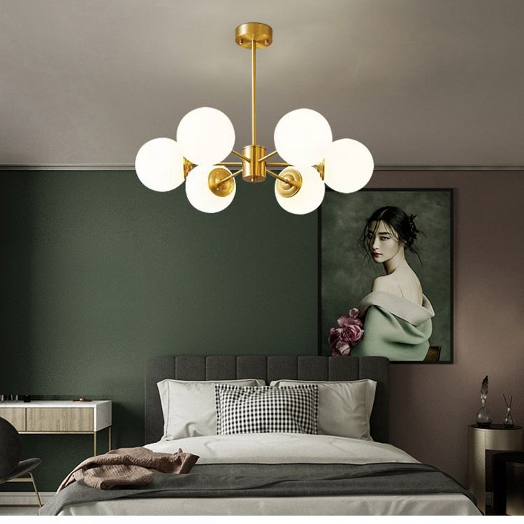 Post-Modern Metal Hanging Chandelier Light Glass Shade Ceiling Chandelier in Gold for Living Room