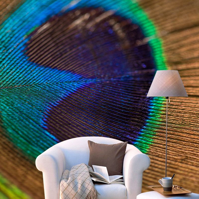 Peacock Feather Mural Wallpaper Mildew Resistant Wall Covering for Decoration