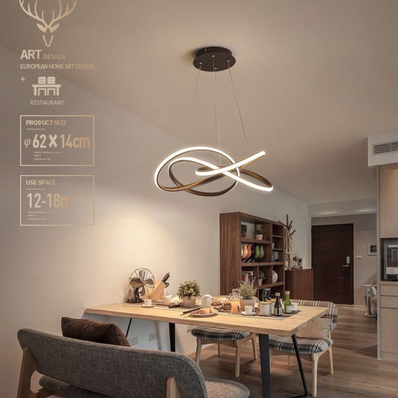 Ultra-modern Seamless Curves LED Chandelier Lamp Metallic Suspension Pendant Light for Restaurant