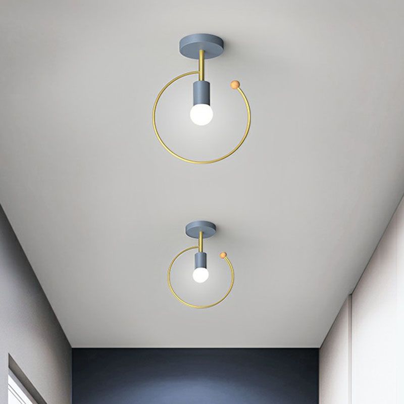 Geometrical Metallic Semi Flush Ceiling Light Vintage 1-Light Corridor Flush Mount Lighting Fixture