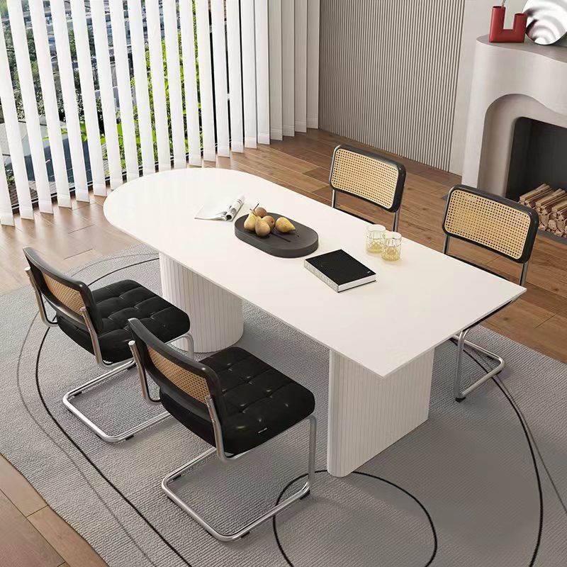 Sintered Stone Dining Table White Wooden Base Dinner Table for Dining Room