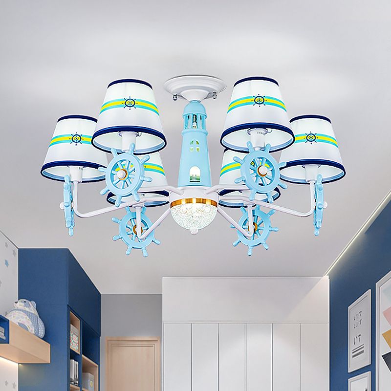 Kegelschattenstoff Semi Flush Kralskinder 6-leichte blaue Deckenmontage Licht mit Ruderdekoration