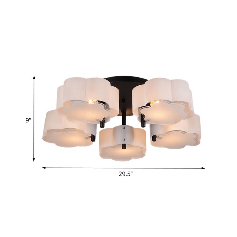 Geschulpte trommel spoeling Modernistische acryl 5 hoofden woonkamer semi -flush mount in wit