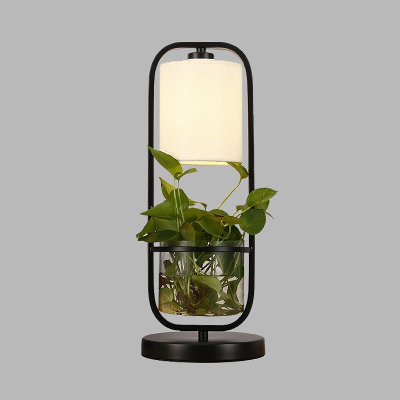 Rectangular Metal Night Table Light Antique LED Living Room Nightstand Lamp in Black
