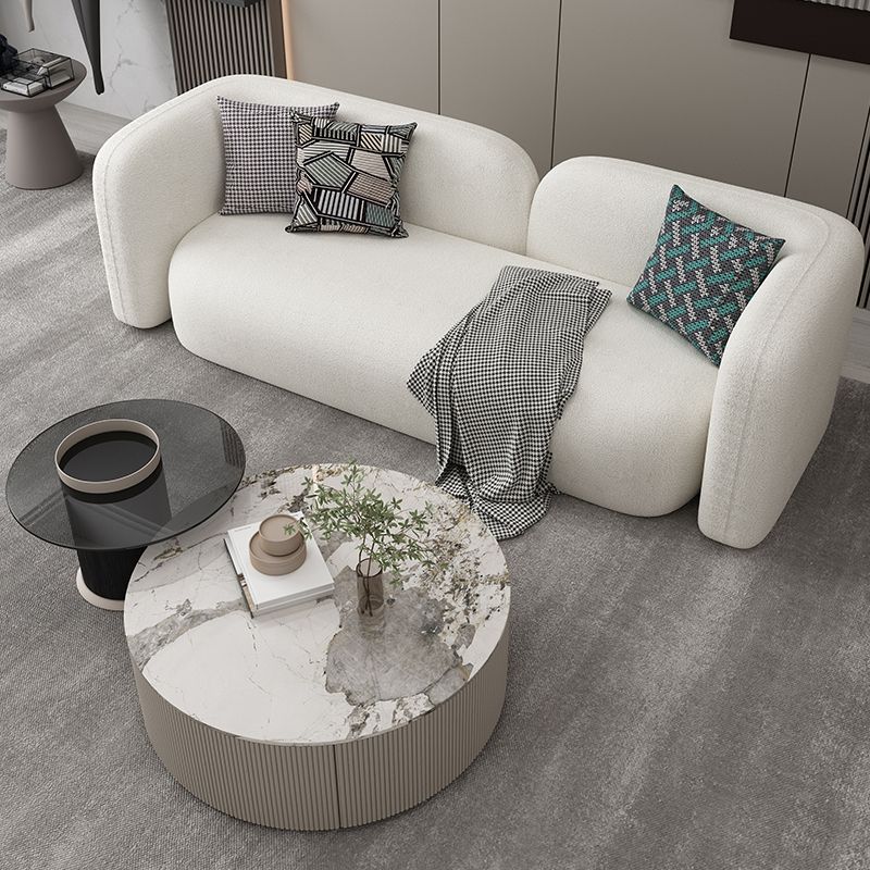 Scandinavian Wool Seating Tuxedo Arm Living Room Sofa in White