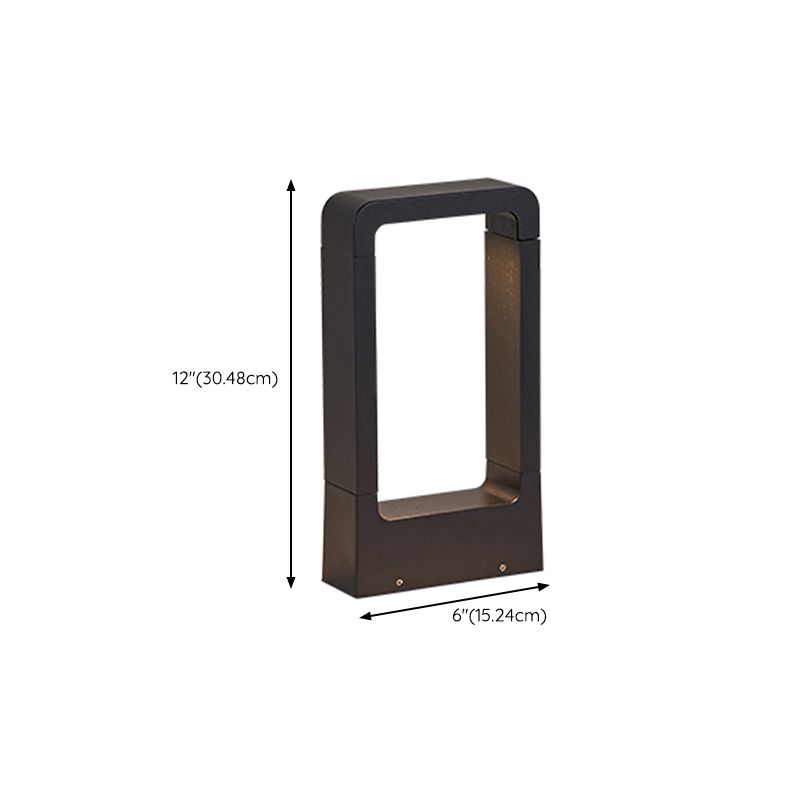 Contemporary Metal Pillar Lamp Geometric Shape Outdoor Waterproof Light in Black Finish