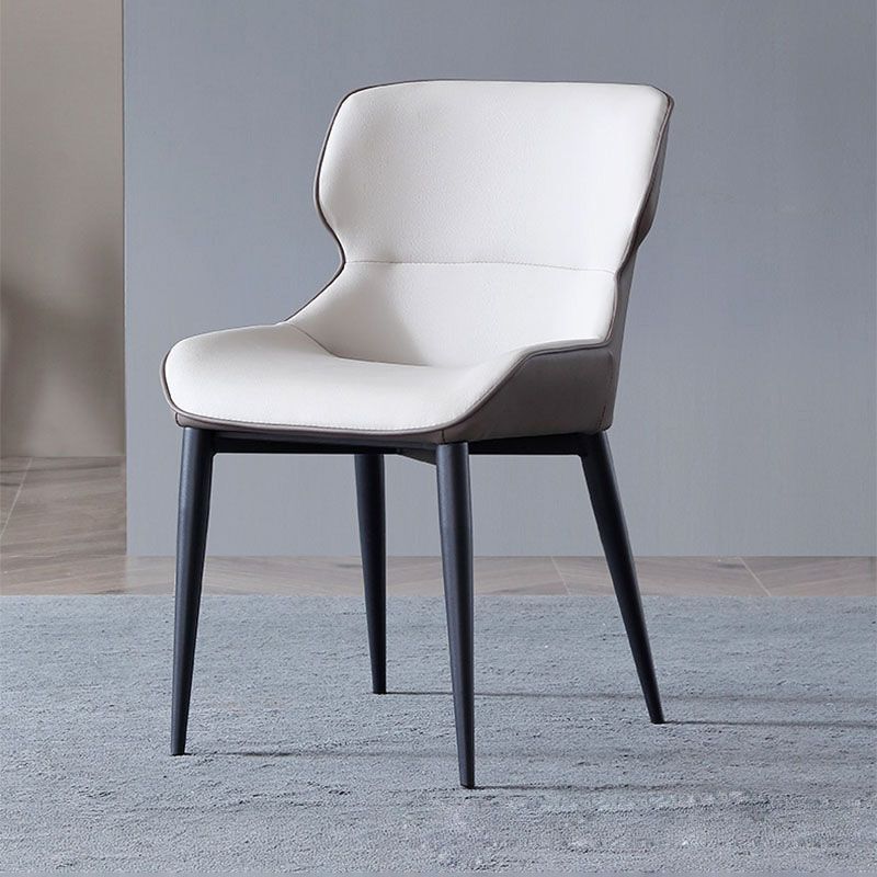 Contemporary Dining Sloped Arm Chair Matte Finish Leather Curved Parsons Chair