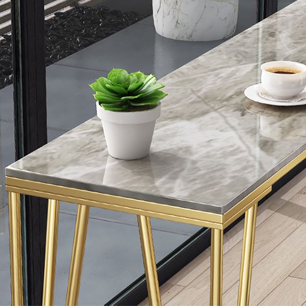 Glam Grey Stone Bar Dining Table Rectangle Indoor Bistro Table with Four Pedestal