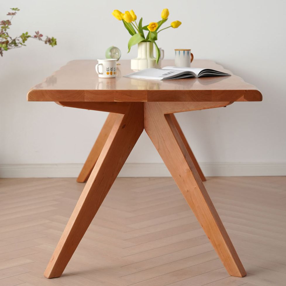 Rectangle Brown Base Dining Table Modern Pine Table for Kitchen