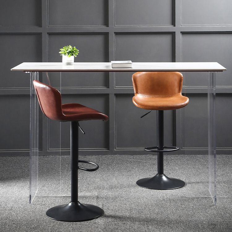 Industrial Adjustable Height Swivel Bar Stool Faux Leather Upholstered Bar Stool