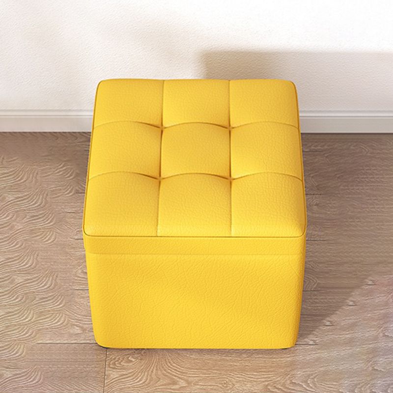 Contemporary Pouf Ottoman PU Leather Upholstered Tufted Square Ottoman with Storage
