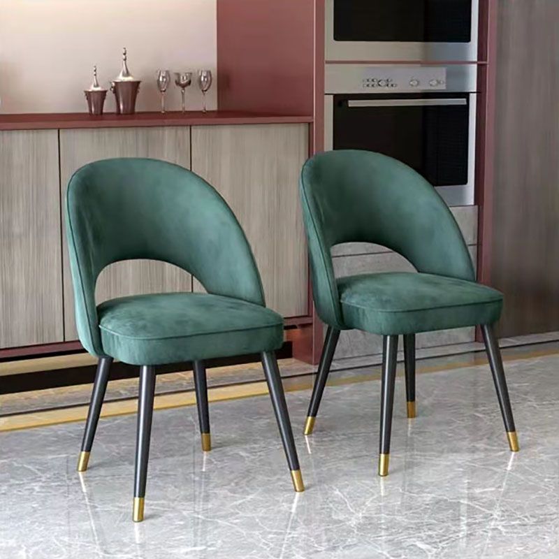 Sillas de comedor Nordic Glam, sillas laterales sin brazos con respaldo abierto para cocina con patas de metal