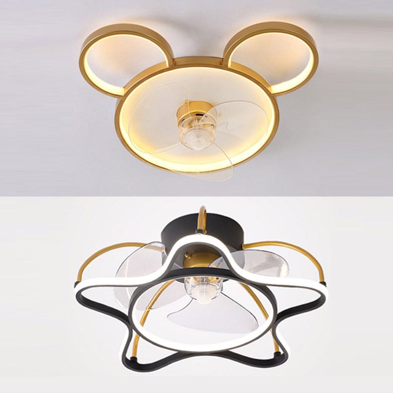 Cartoon LED Flush Mount Fan Lamp Geometric Semi Flush Ceiling Light Fixture with Metal Shade