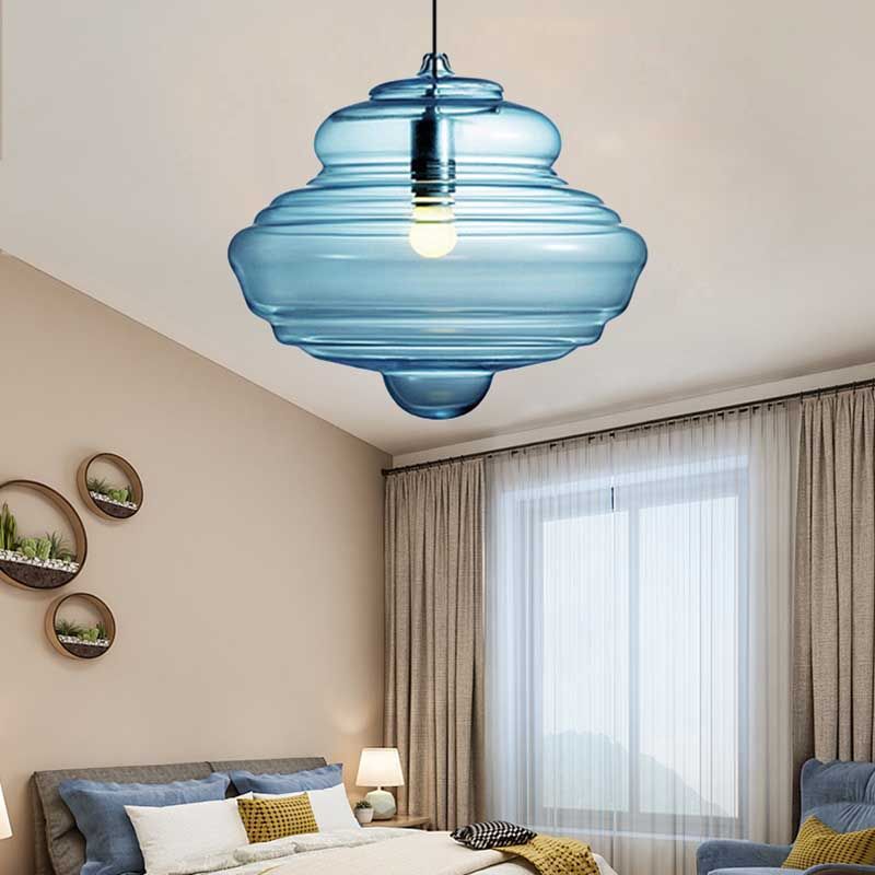 Spool contemporaneo/a sospensione Luce a sospensione Clear/Blu Fuffle Glass 1 Luce Luce a soffitto appeso
