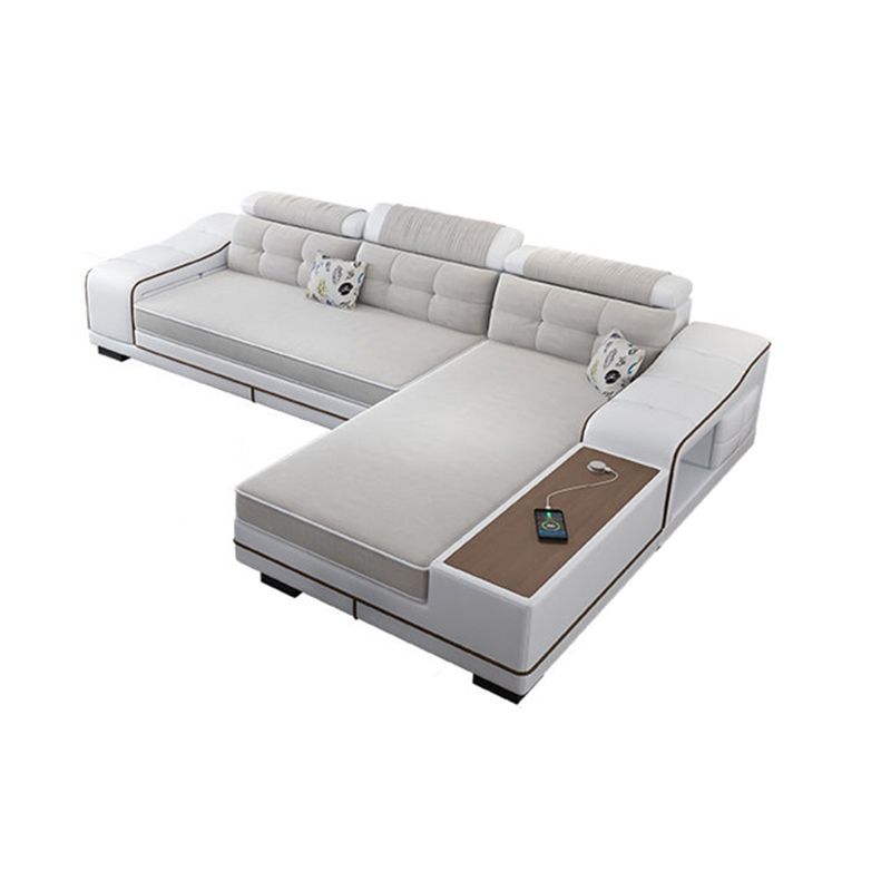 33.46"High Fabric Sloped Arms Sectional Sofa with 2 Cup Holders,White