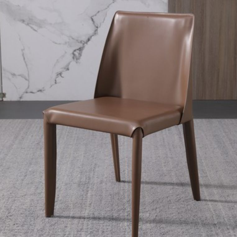 Metal Modern Home Side Chair with Leather Legs Matte Finish Dining Chair for Kitchen