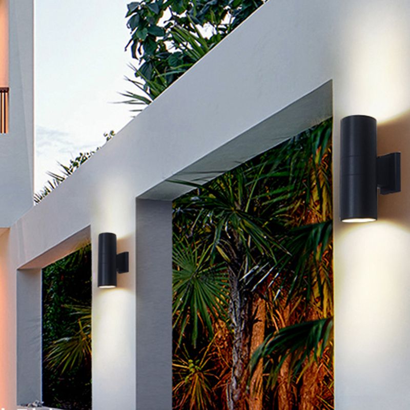 Contemporary Black Wall Light Cylinder 2 Lights Wall Washer with Aluminum for Outdoors