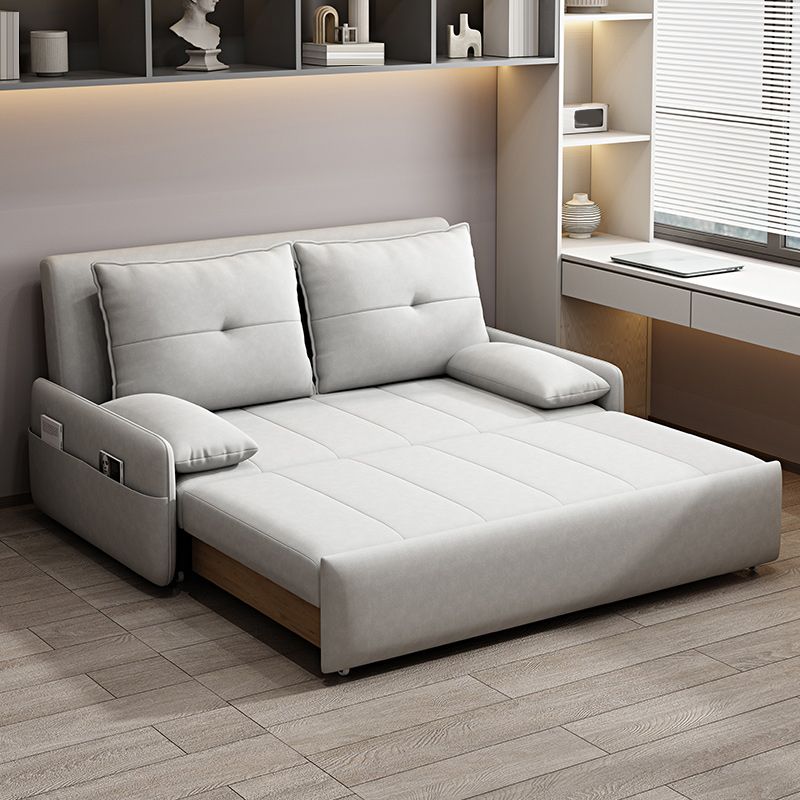 Contemporary Faux Leather Sleeper Pillow Top Arms Sofa Bed in Gray