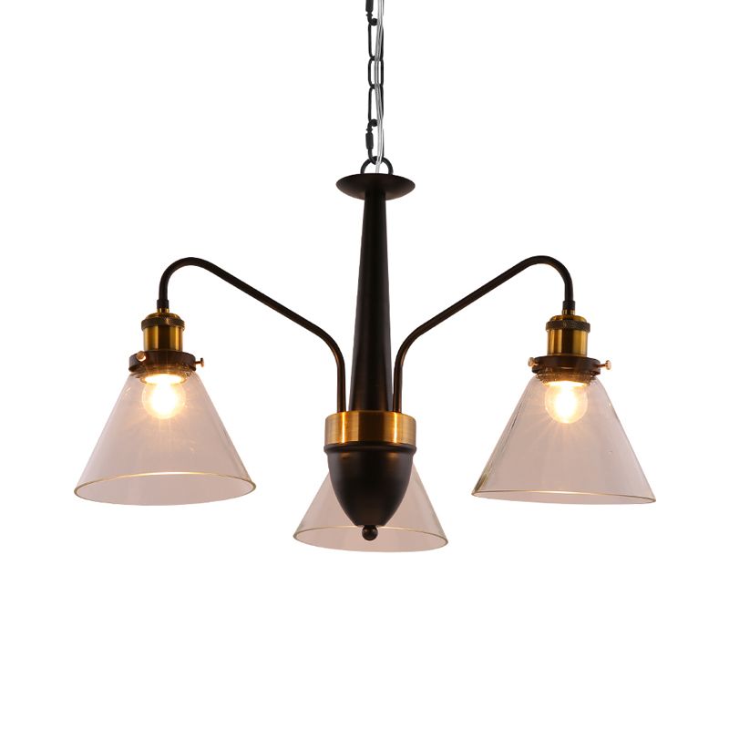 3/5/6-Light Conical Chandelier Light Traditional Black and Gold Hanging Pendant with Clear Glass Shade