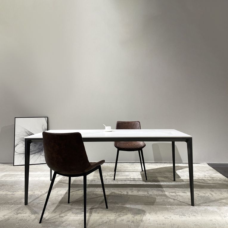 Stone Top Dining Table Rectangle Contemporary Table with 4 Legs in Black