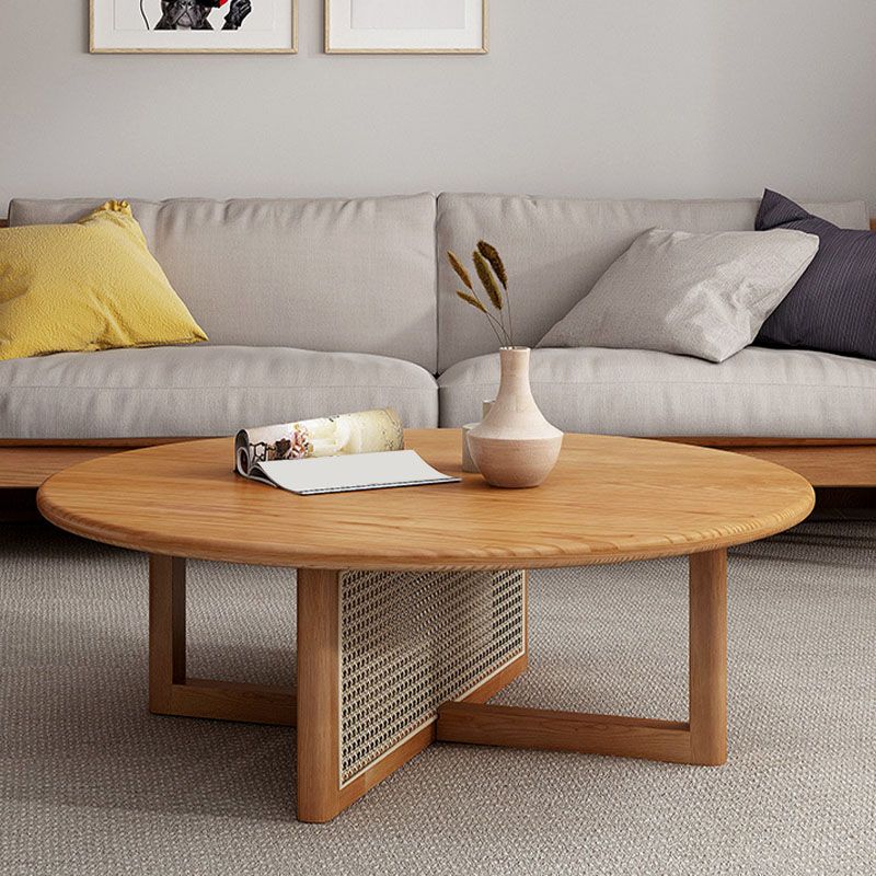 Round Solid Wood Coffee Table Cross Legs Coffee Cocktail Table