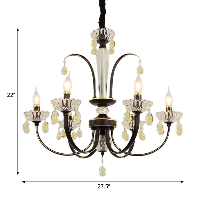 Black Candle Ceiling Light Traditional Metal 6/8/10 Lights Living Room Hanging Light Fixture