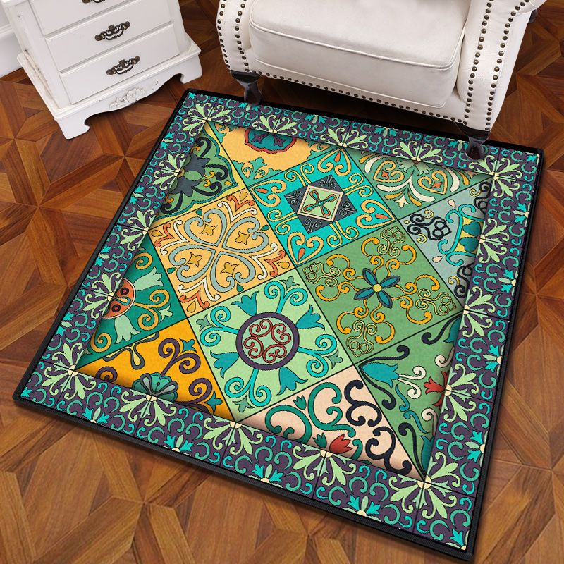 Multicolored Mandala Rug Polypropylene Turkish Rug Non-Slip Backing Stain Resistant Machine Washable Carpet for Bedroom