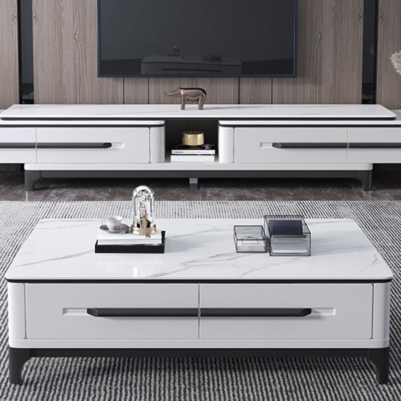 Slate Rectangular Coffee Table with 4 Storage Drawers and 4 Legs