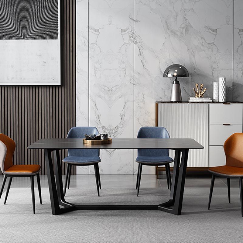 Industrial Sintered Stone Table for Restaurant Rectangle Dining Table with Trestle Base