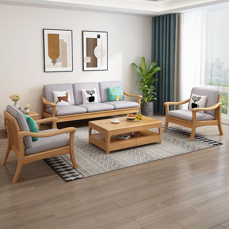 Pillow Back Wood Settee No Distressing Stationary Sofa for Living Room