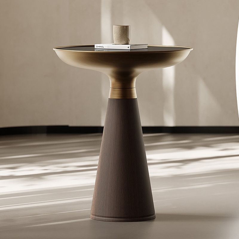 Contemporary Round Glass Top Sofa Side Accent Table with Pedestal Base