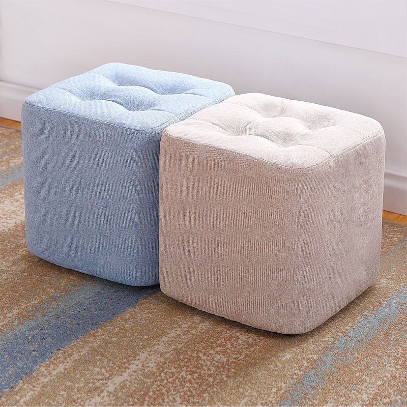 Contemporary Square Shape Cube Linen Blend Upholstered Ottoman