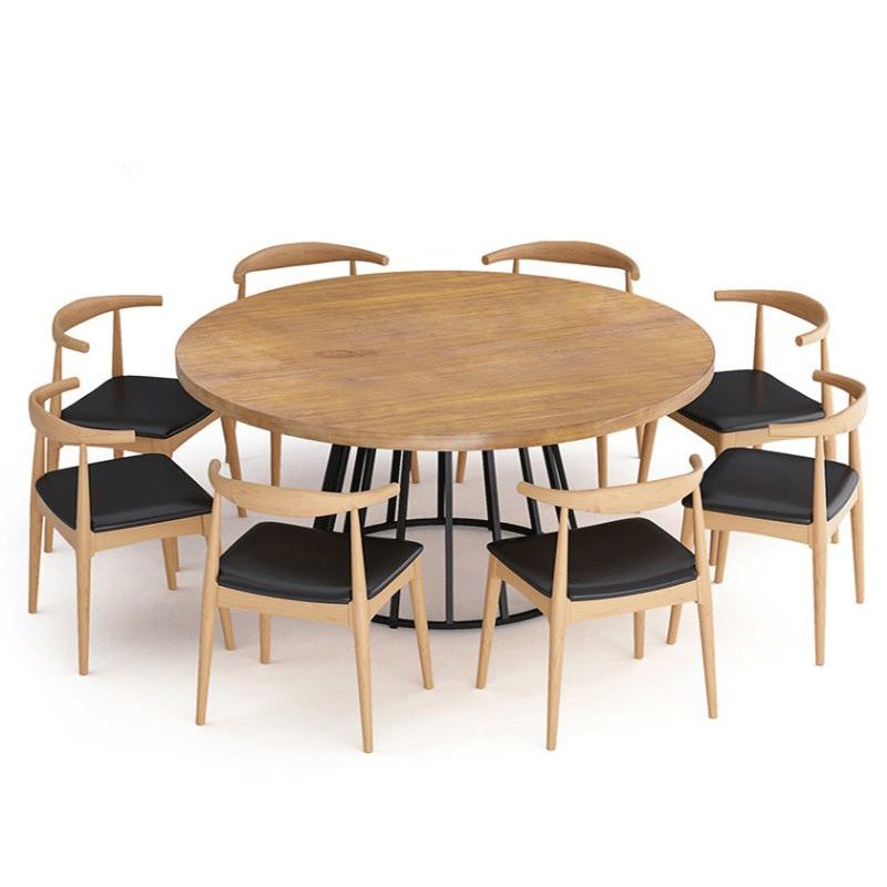 Modern Dining Set 1/2/7 Pcs Round Dining Table with Cow Horn Chairs
