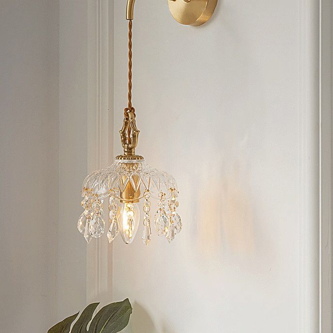 Dome Shape Glass Wall Light Modern Style 1 Light Wall Light Sconce in Gold