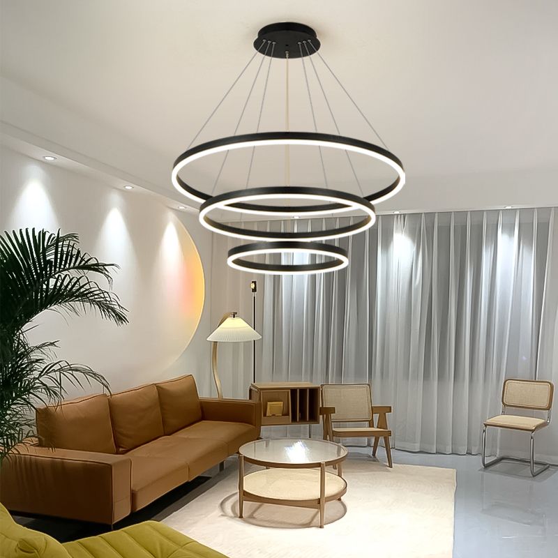 Nordic Layered Chandelier Metal Circle Chandelier Pendant for Living Room