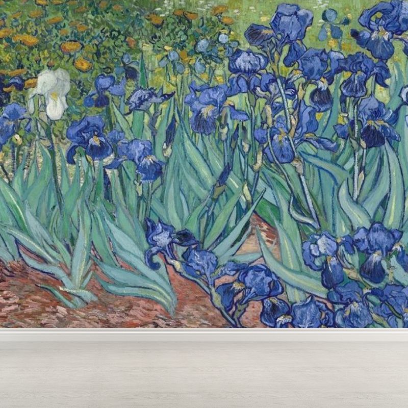 Full Size Illustration Modern Mural Wallpaper with Flowers Garden Scenery in Blue