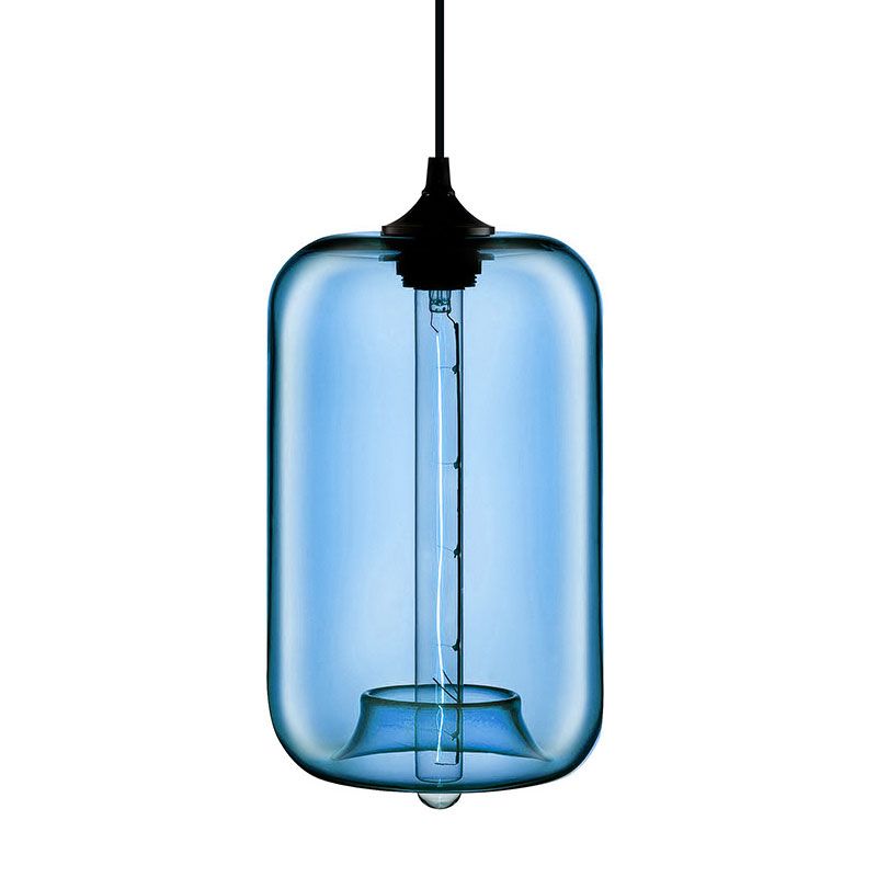 1 lampe à suspension légère avec nuage de bouteille en verre rouge / brun / bleu