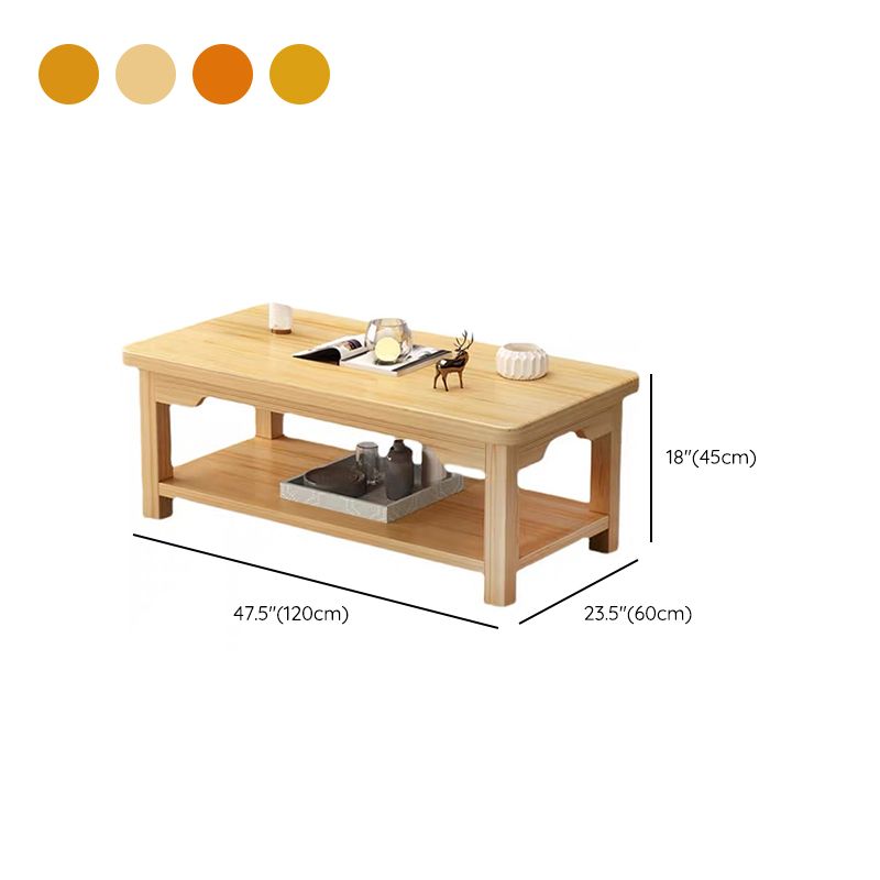 Modern 4 Legs Solid Wood Rectangular with Storage Shelf Single Coffee Table