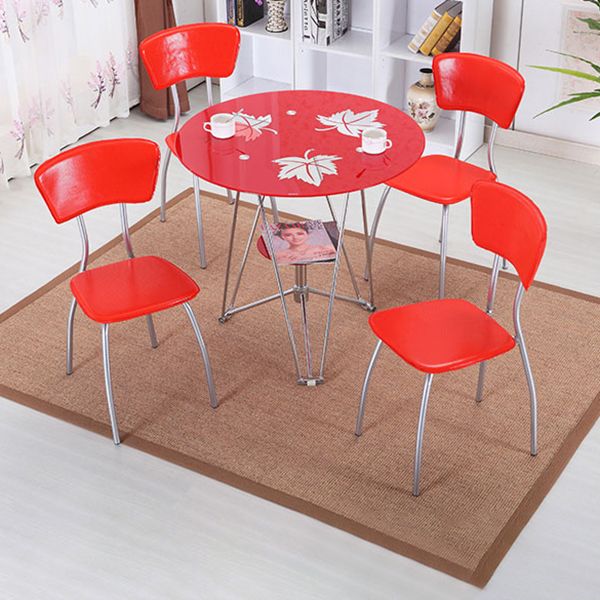 Round Tripod Dining Site Table Metal Dinette Table with Tempered Glass