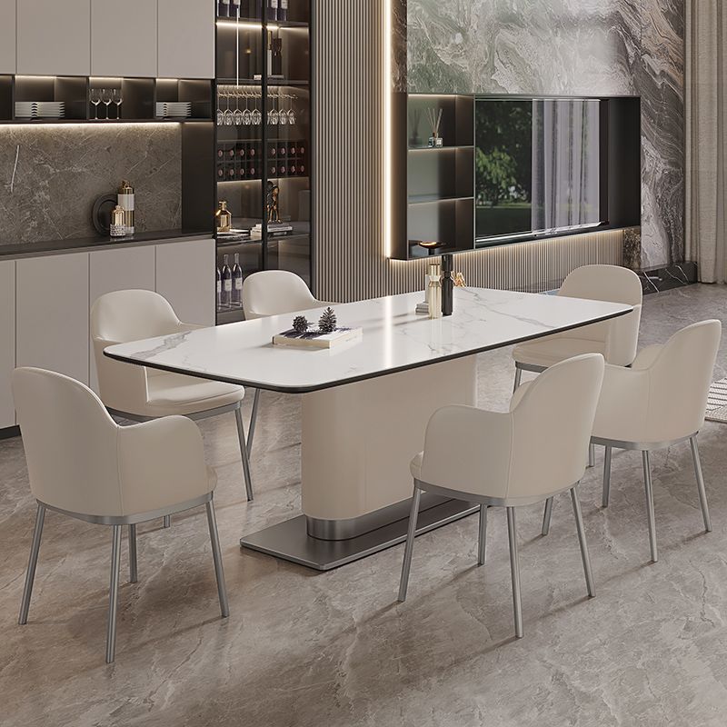 Contemporary White Stone Dining Set 1/4/7 Pieces Dining Table Set with Arm Chairs