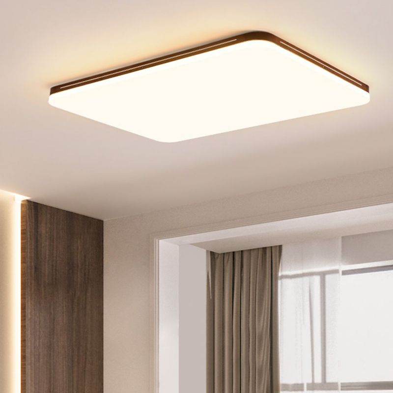 LED Wood Modern Flush Mount Geometric Shape Ceiling Light with Acrylic Shade for Bedroom
