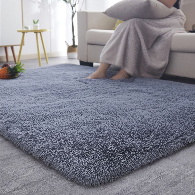 Modern Plain Carpet Minimalist Washable Rug Polyester Shag Rug with Non-Slip Backing