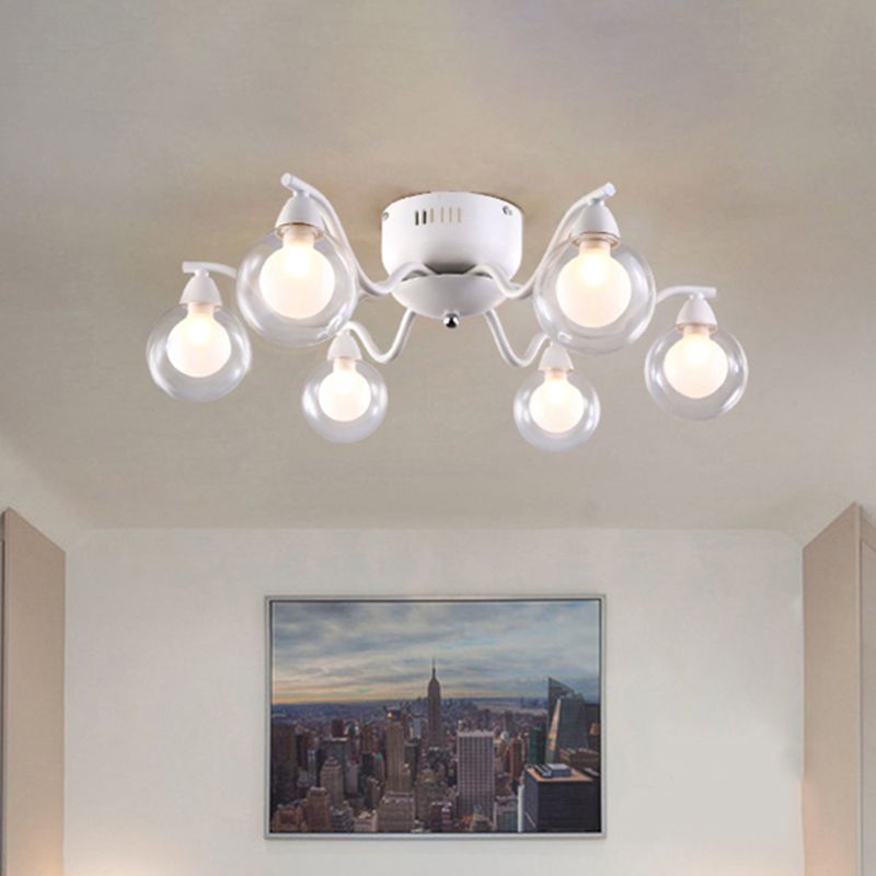 Starburst semi-flush plafonnier simple style métallique en métal nuage 6 lumières au plafond de chambre plafond monté en blanc